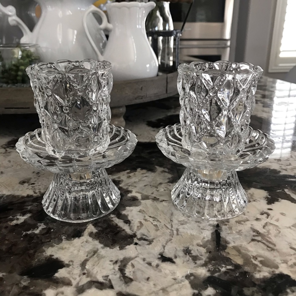 Two PartyLite Crystal Candle Holders